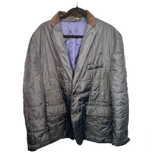Chaps Men's Navy Quilted Blazer Jacket with Brown Corduroy Trim, size 46R